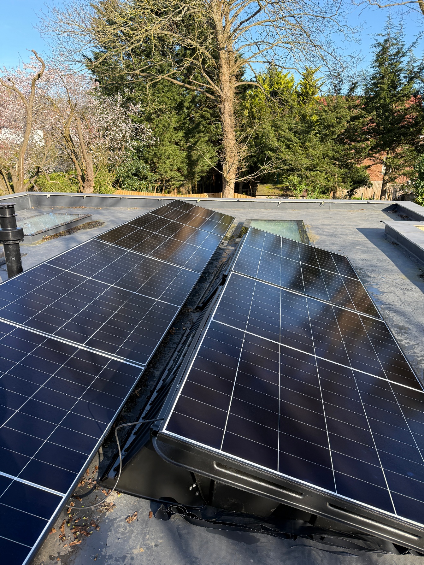 Flat-roof bi-facial solar PV array installed in Purley, Surrey by Solid Electrical